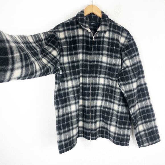 Maiden Noir Men’s Wool Alpaca Plaid Zip Jacket Large Black White Check Coat - Picture 11 of 13